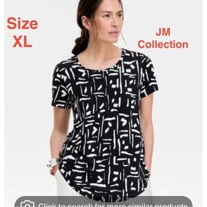 JM Collection Graphic Black and White Short Sleeve Top